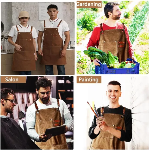 Miniatura 6 de Delantales para mujeres y hombres con bolsillos, 2 piezas, impermeable, para estilista, lino, barbacoa, herramienta de lona para adultos, delantal