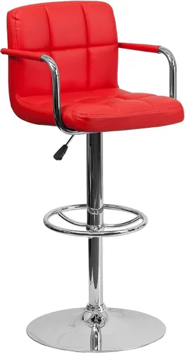 Miniatura 9 de Flash Furniture Taburete de bar de altura ajustable de vinilo acolchado gris contemporáneo con brazos y base cromada