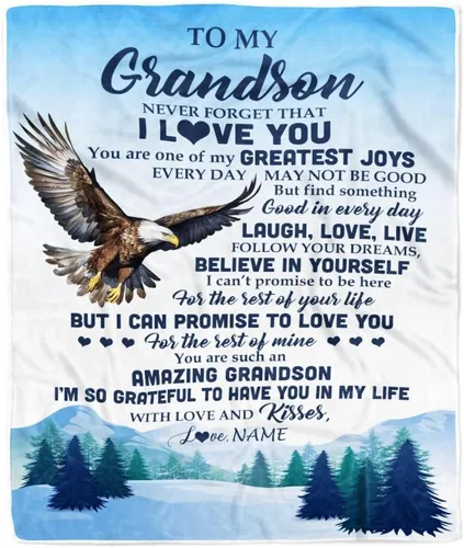 Miniatura 14 de Manta personalizada con texto en inglés «To My Grandson from Grandma Grandpa You Will Never Lose Lion Nison», manta de forro polar personalizada