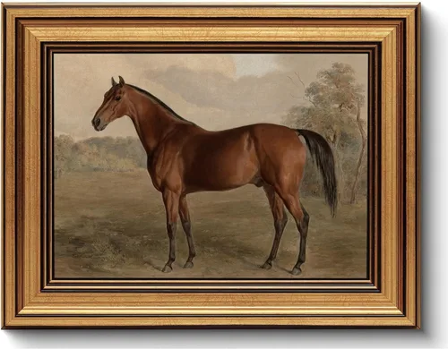 Arte de pared con marco dorado, arte de lienzo vintage de caballo, imagen de animales de estilo granja, decoración de pared, impresiones antiguas,