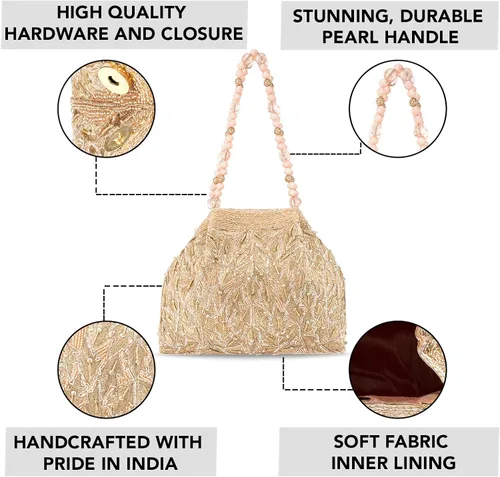 Miniatura 3 de Aheli Potli - Bolsas de noche para mujer, bolso étnico de novia con cordón (P65C), Oro Rosa