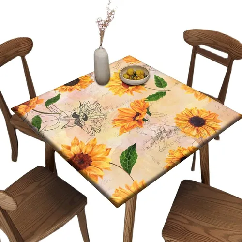 Miniatura 85 de Mantel ajustable con diseño de girasol redondo, borde elástico amarillo, mantel de poliéster para interiores y exteriores, fiesta, cena, patio