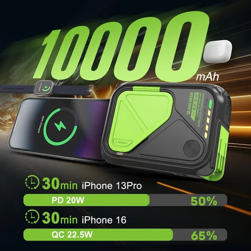 Miniatura 5 de SEANCHEER Cargador portátil P05, banco de energía magnético, pequeño banco de energía inalámbrico, paquete de batería de 10000 mAh esenciales