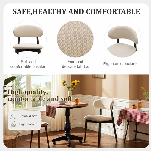 Miniatura 4 de Juego de 2 sillas de comedor de granja, modernas sillas de comedor de madera de mediados de siglo, sillas de comedor tapizadas de tela de granja