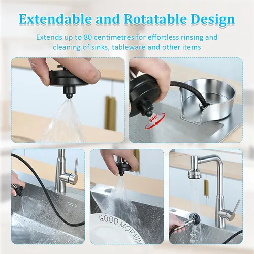 Miniatura 6 de Enjuagadora de vidrio para fregadero de cocina, enjuague de vidrio de alta presión giratoria de 360 grados con cabezal rociador extraíble, enjuague