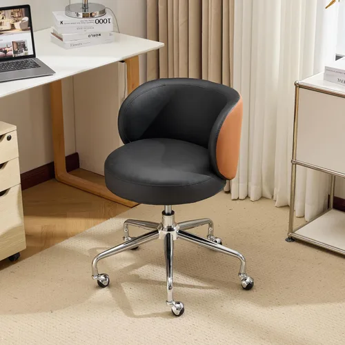 VINGLI Bonita silla de escritorio giratoria pequeña, cómoda con ruedas, soporte lumbar ergonómico con respaldo bajo para tocador/técnico de uñas,