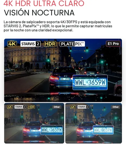 Miniatura 3 de Vantrue Cámara frontal E1 Pro 4K Mini Dash Cam frontal, STARVIS 2 PlatePix HDR visión nocturna para automóvil, GPS WiFi 5G integrado, pantalla IPS