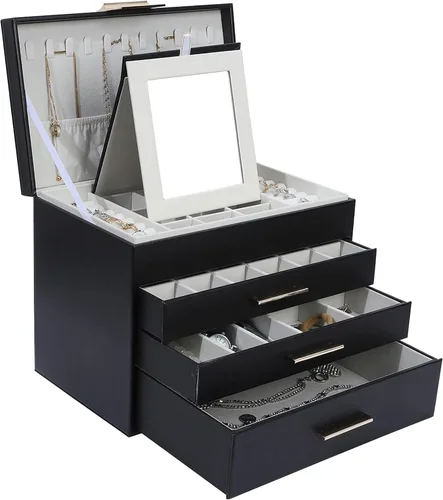 Joyero grande para mujer, organizador de joyas de 4 capas con ganchos para collares, caja de joyería blanca para aretes, collares y pulseras,