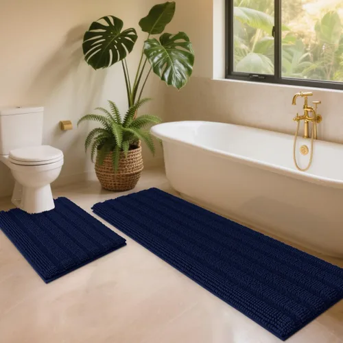 Miniatura 51 de ACCUMTEK - Juego de alfombras de baño a rayas beige de 3 piezas, ultrasuaves, antideslizantes de chenilla, alfombras de baño mullidas y absorbentes