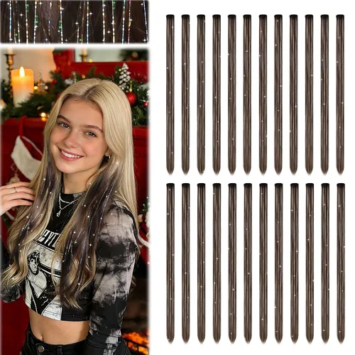 Miniatura 14 de Dreamlover Extensiones de cabello con brillantina para niñas, accesorios para el cabello para mujeres, 24 piezas