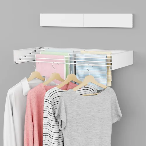 ZMBESUP Tendedero de pared de 31.5 pulgadas, color blanco, plegable, retráctil, para organización de la lavandería, estante de lavandería resistente