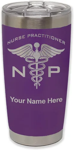 Miniatura 14 de LaserGram NP Nurse Practioner - Vaso aislado al vacío de 20 onzas, grabado personalizado incluido (negro)