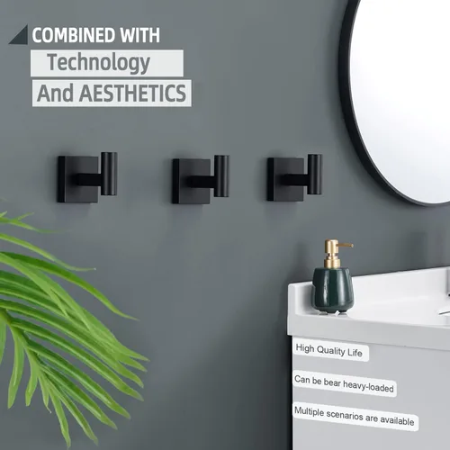 Miniatura 8 de KOKOSIRI Gancho para bata de baño, toalla de baño, ganchos para abrigos, color negro mate para baño, cocina, pared, paquete de 3 unidades de acero