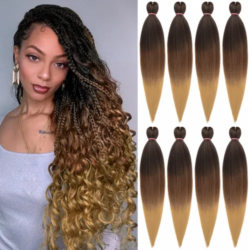 Miniatura 8 de Leeven 26 pulgadas, 2 paquetes de cabello trenzado color lila claro preestirado, cabello trenzado lavanda preestirado, extensiones de cabello