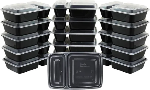 Simple Houseware Paquete de 16 recipientes reutilizables de preparación de comidas de 28 onzas, 2 compartimentos, sin BPA, apilables, aptos para