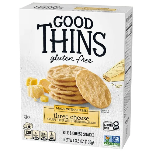 Miniatura 13 de Good Thins Galletas saladas de tres quesos con arroz y queso sin gluten, galletas para bocadillos a granel, 6 cajas de 3.5 onzas