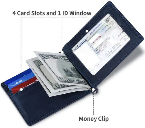 Miniatura 5 de HYRISON Cartera de cuero genuino Slim doble bolsillo frontal para hombres con clip de dinero bloqueo RFID