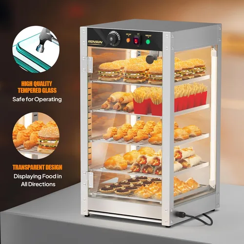 Miniatura 5 de ROVSUN Calentador de alimentos comercial de 5 niveles, calentador de pizza de 15 pulgadas, pantalla de calentador de alimentos con iluminación LED