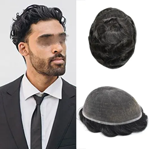 Miniatura 17 de Toupee para hombres completo encaje francés hombres toupee hairpieces 100% europeo cabello humano reemplazo sistema hombres piezas de pelo protesis