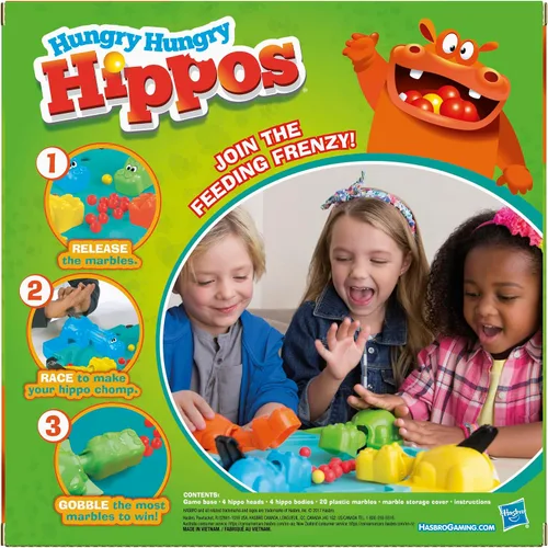 Miniatura 2 de Hungry Hungry Hippos - Juego de mesa para niños, juegos preescolares para 2 a 4 jugadores, juegos infantiles fáciles de jugar, juegos de mesa