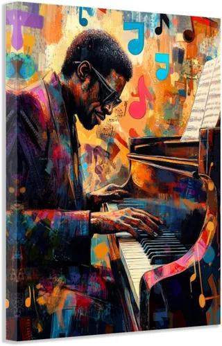 Miniatura 9 de SWQYLB Arte de pared de música negra, arte abstracto de jazz, pintura afroamericana, lienzo, instrumentos musicales, imágenes, aula, música, Negro