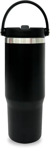 Miniatura 55 de Vaso de 30 onzas con asa superior, vaso aislado al vacío de doble pared con popote abatible, taza de café de viaje de 30 onzas con recubrimiento