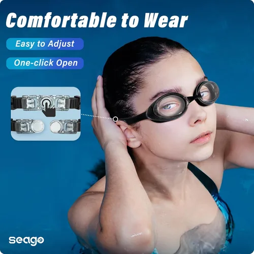 Miniatura 3 de Seago Paquete de 2 gafas de natación antivaho anti-UV de silicona para adultos, mujeres y hombres