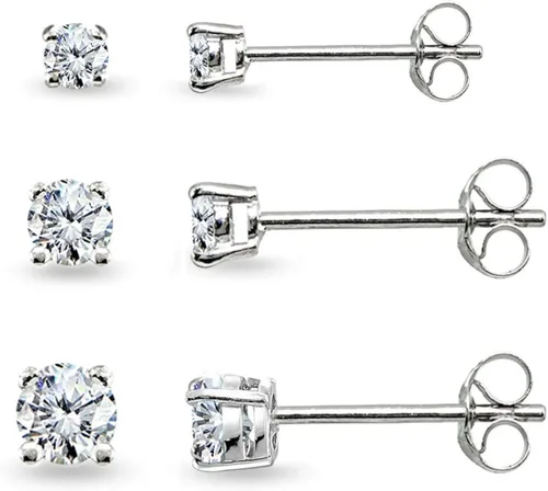 Miniatura 8 de Sterling Silver Round Small CZ Stud, Tiny Ball Bead Cartilage Earrings Jewelry Set for Women Girls Men, Multiple Piercings