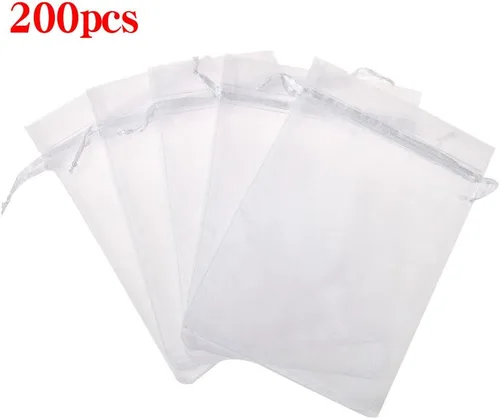 Miniatura 6 de Boshen 100/200 bolsas de organza transparentes para regalos y dulces, bolsas de malla para joyas con cordón al por mayor para detalles de bodas