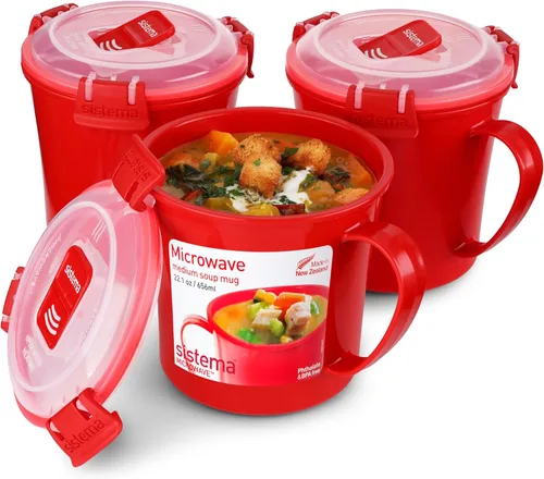 Sistema Tazas de sopa para microondas | 22.2 fl oz | Recipientes de alimentos para microondas con ventilación de liberación de vapor | Sin BPA |