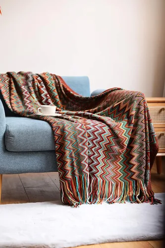 Miniatura 6 de Manta de punto texturizado con borlas de 51.1 x 94.5 pulgadas, a rayas para sofá, silla, cama, cama, ligera y suave
