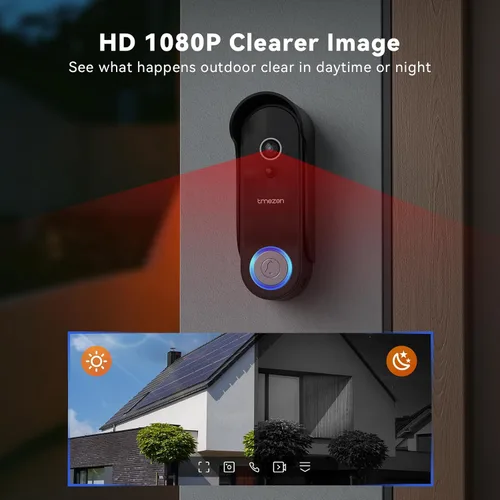 Miniatura 5 de Tmezon Timbre de video inalámbrico con cámara y monitor, sistema de intercomunicación WiFi, cámara 1080P con monitor, video portero con pantalla