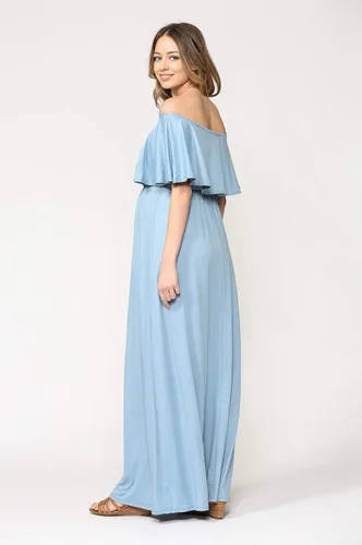 Miniatura 6 de Vestido de maternidad con hombros descubiertos, vestido largo para mujeres embarazadas, para fiestas de recién nacidos, o sesiones de fotos
