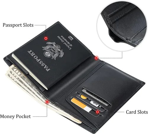 Miniatura 6 de Polare - Cartera de cuero con bloqueo RFID funcional para pasaporte, Negro -, Cartera con bloqueo RFID