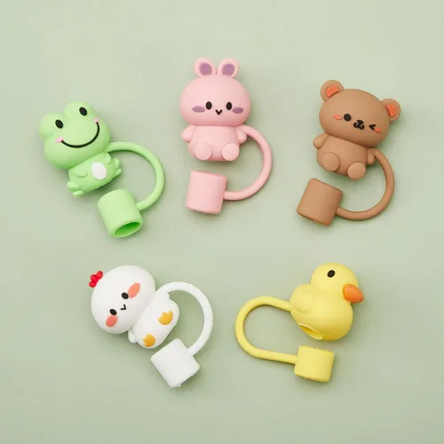 Miniatura 7 de 5 tapas de pajita para vaso Stanley, tapa de silicona con lindos animales para vaso Stanley de 30 y 40 oz con asa, puntas de pajita reutilizables a
