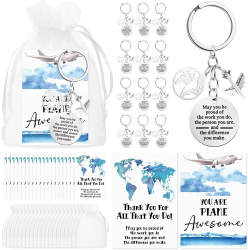 Miniatura 8 de Tondiamo Flight Attendant Gifts Bulk Airplane Keychain with Thank You Cards for Travel Adventure Party Favor Holiday Gift