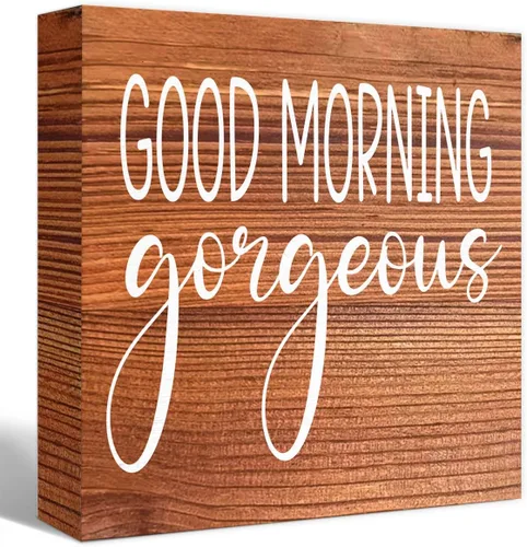Miniatura 10 de Divertido letrero de madera negra para baño, con texto en inglés "Good Morning Gorgeous Wood Block" para baño, estante de baño, baño, hogar, mesa