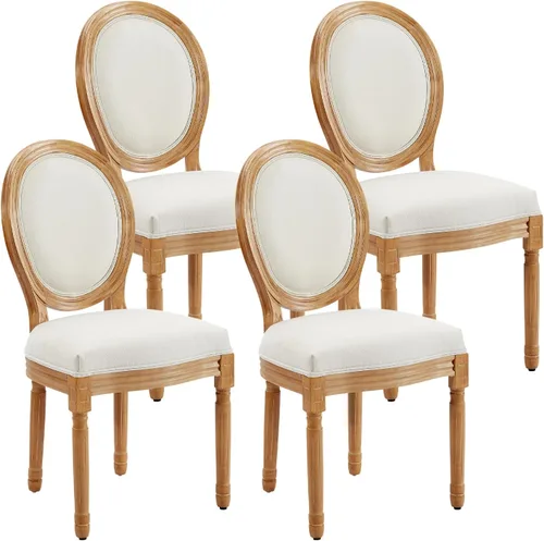 Miniatura 20 de Juego de 2 sillas de comedor francesas con respaldo redondo, sillas de comedor tapizadas de mediados de siglo con patas de madera maciza para Beige