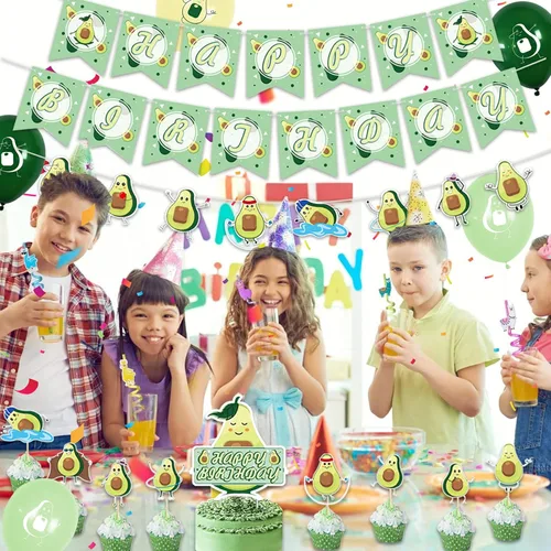 Miniatura 5 de Decoraciones de cumpleaños de aguacate, suministros para fiestas temáticas de frutas con pancarta de feliz cumpleaños, pancarta de guirnalda