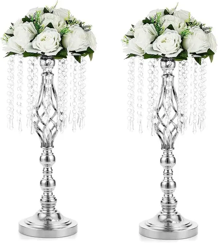 Miniatura 14 de Sziqiqi - Centro de mesa elevado floral dorado para mesa de boda de 21.7 pulgadas de altura con centros de mesa de flores de cristal y cuentas