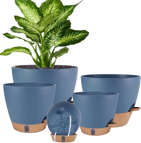 Miniatura 10 de Macetas de riego automático de 6 pulgadas para plantas de interior (paquete de 5) – Pequeñas macetas de plástico con ventana de nivel de agua