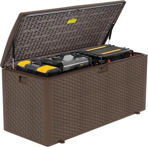 Miniatura 9 de Caja de almacenamiento para exteriores de 35 galones, caja de resina impermeable y con cierre para terraza, grande, contenedor de almacenamiento
