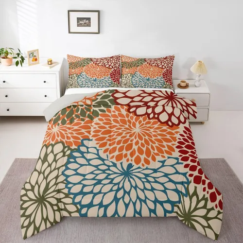 Miniatura 14 de Erosebridal Juego de edredón de dalia azteca para adultos, mujeres y niñas, ropa de cama floral, tamaño individual, relleno de edredón de flores