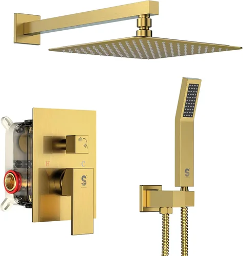 Miniatura 29 de SR SUN RISE ORB - Juego de cabezal de ducha cuadrado y mango de lluvia, accesorios de ducha montados en la pared, kits de reparación de grifo
