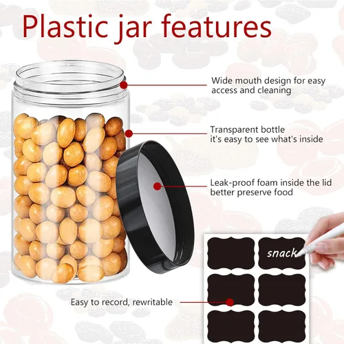 Miniatura 3 de Hajoyful Tarros de plástico con tapas, 20 frascos de plástico transparente de 14 onzas con tapas herméticas a prueba de fugas, de plástico negro