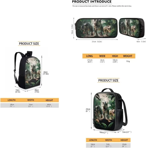 Miniatura 43 de HUGS IDEA Juego de 3 bolsas escolares con aislamiento térmico para el almuerzo, estuche para lápices