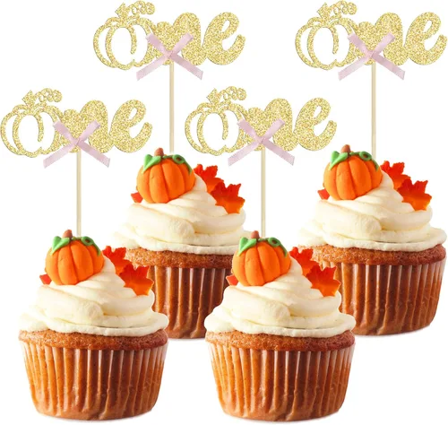 Miniatura 20 de 24 adornos para cupcakes de calabaza para niños o niñas con purpurina para revelación de género, decoración para cupcakes de calabaza, pies