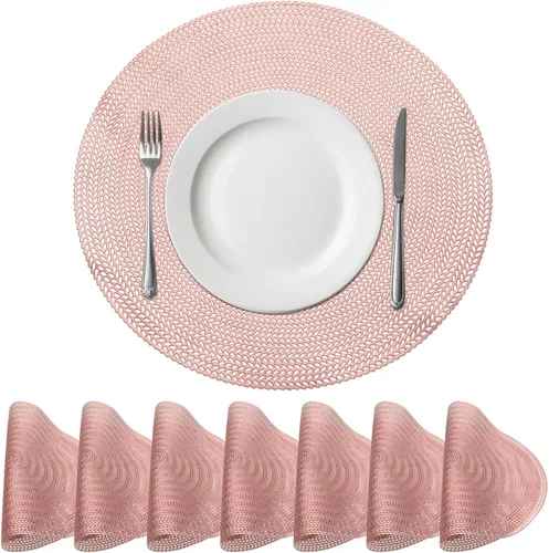 Miniatura 13 de uxcell Juego de 6 manteles individuales redondos dorados para mesas de comedor, manteles individuales metálicos de polivinilo prensado, manteles