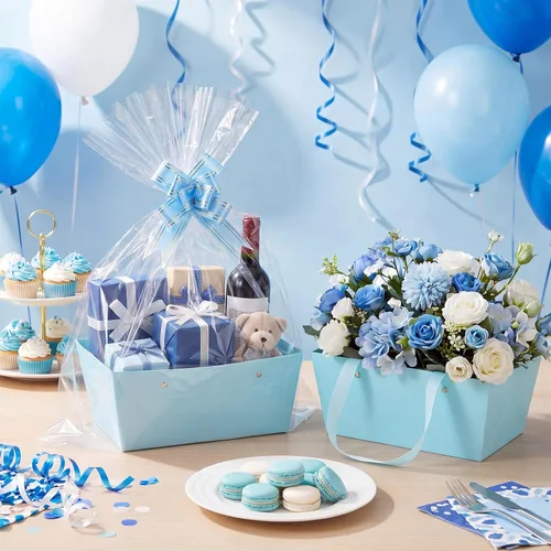 Miniatura 6 de Colarr Paquete de 12 cestas vacías de papel kraft para regalo, con asa y lazo, bandeja de mercado de cartón para rellenar para el Día de la Madre