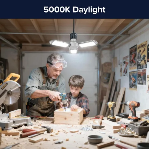 Miniatura 7 de SANSI Luz LED deformable de 3 paneles, 300 W equivalente a 30 W, luces de garaje LED de techo, luz de taller ajustable E26 con luz diurna de 5000 K